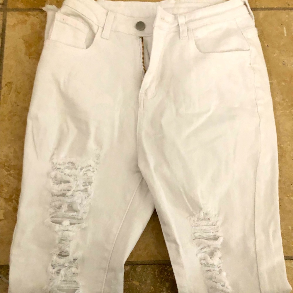 SHEIN white ripped jeans size small